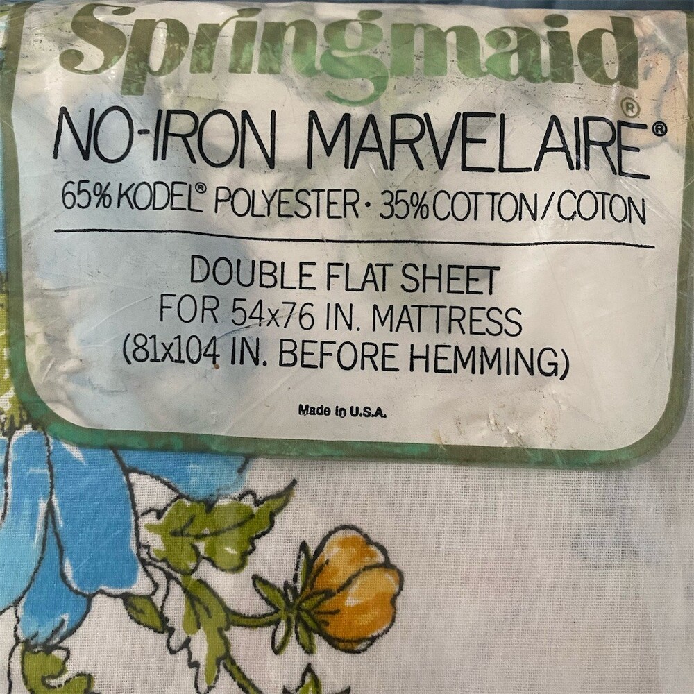 Springmaid Flat Sheet Double/Full White Full Bloom Floral Vintage